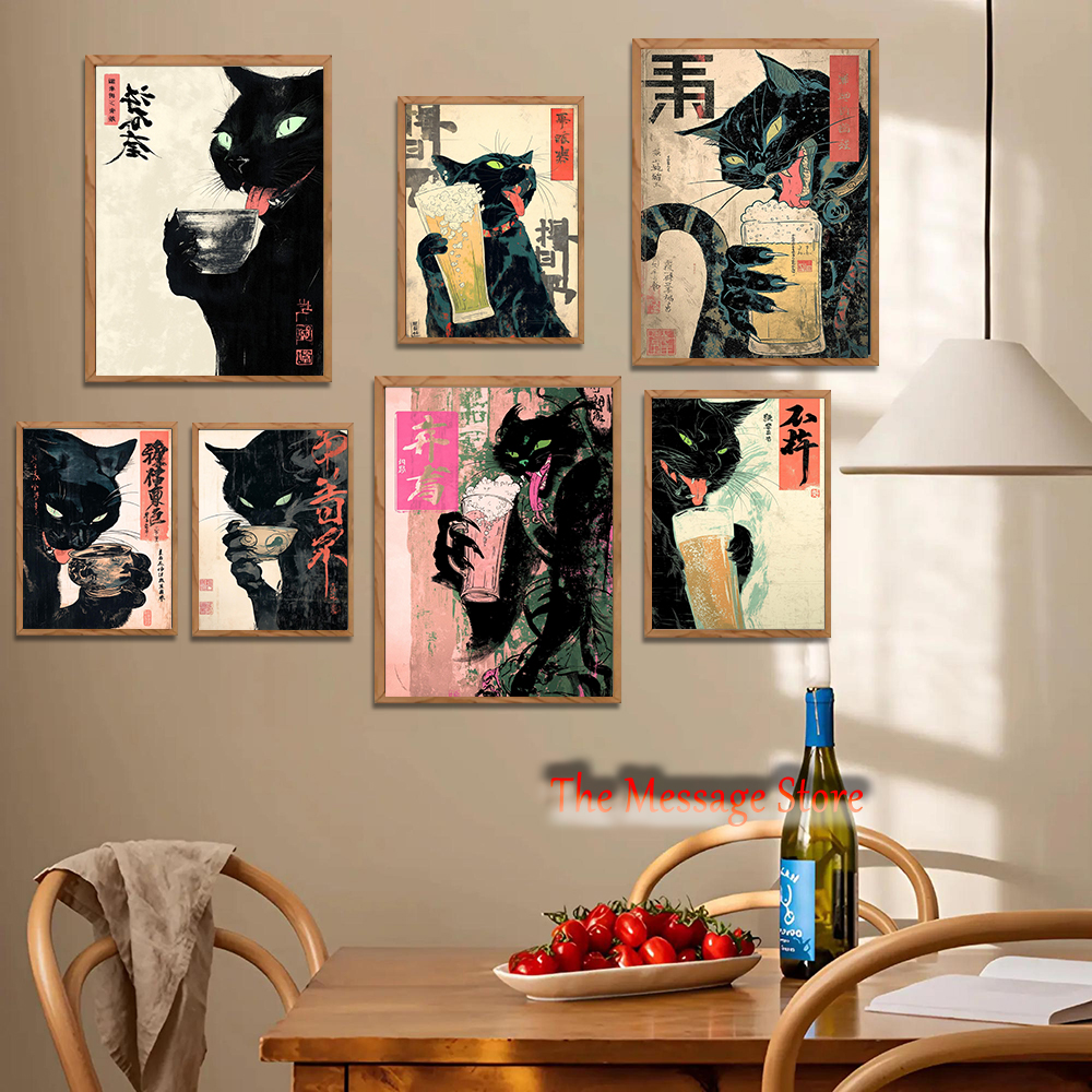 Japanese Quirky Cat Drinking A - Japanese Lifestyle Home reseña y precio