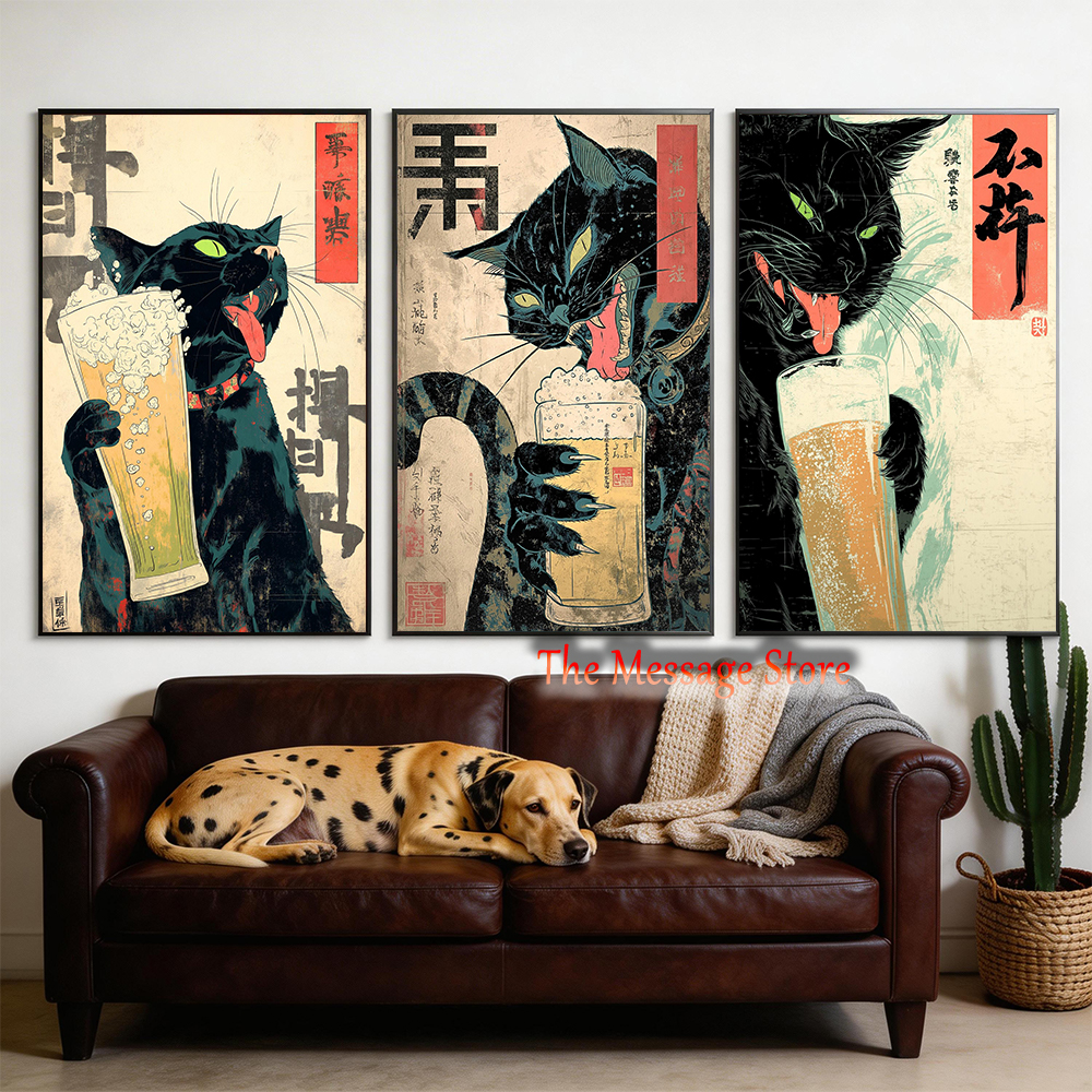 Japanese Quirky Cat Drinking A - Japanese Lifestyle Home reseña y precio