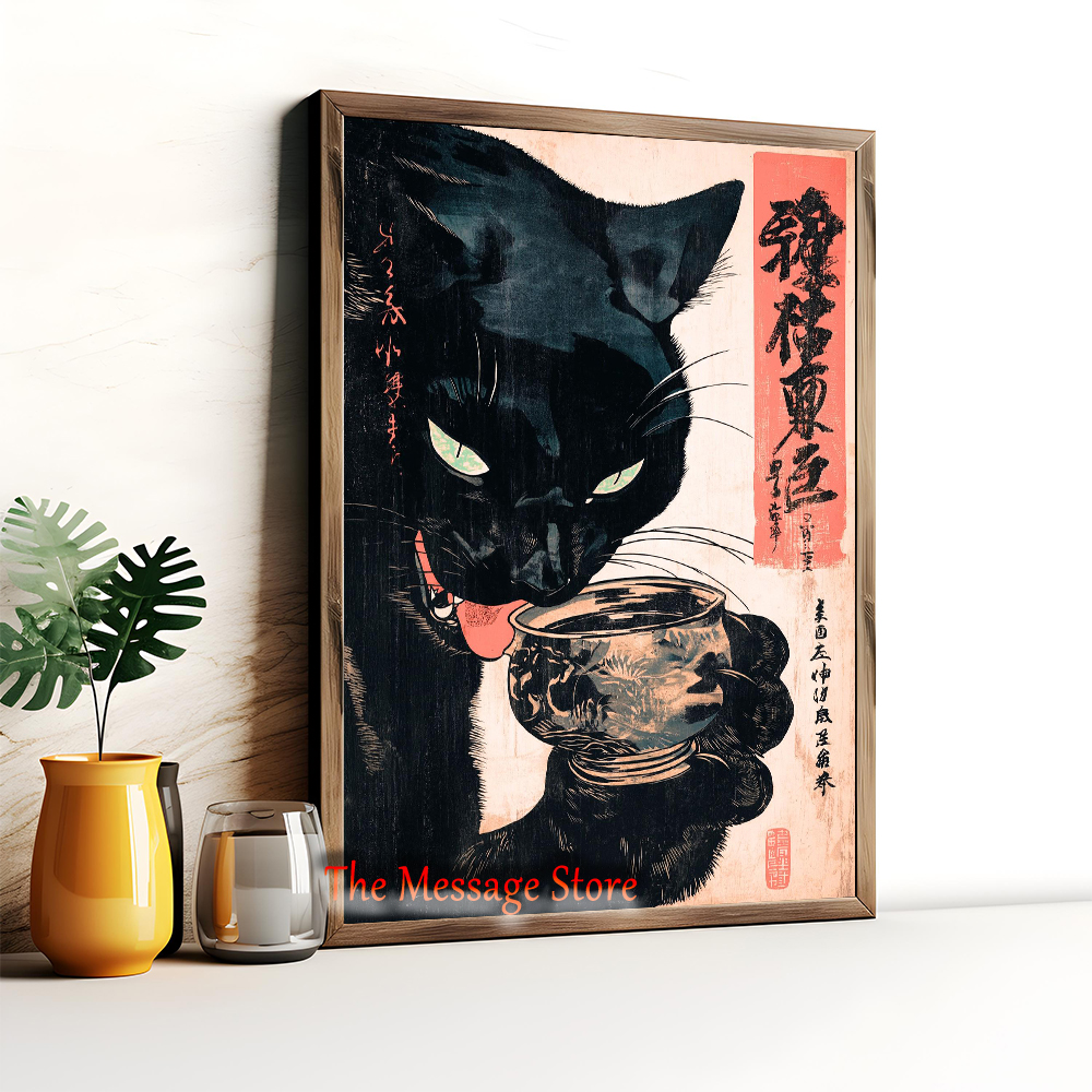 Japanese Quirky Cat Drinking A - Japanese Lifestyle Home reseña y precio