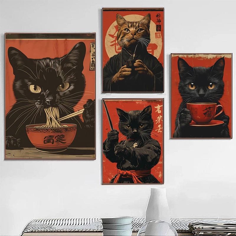 Japanese Edo Style Black Cat E - Japanese Lifestyle Home reseña y precio