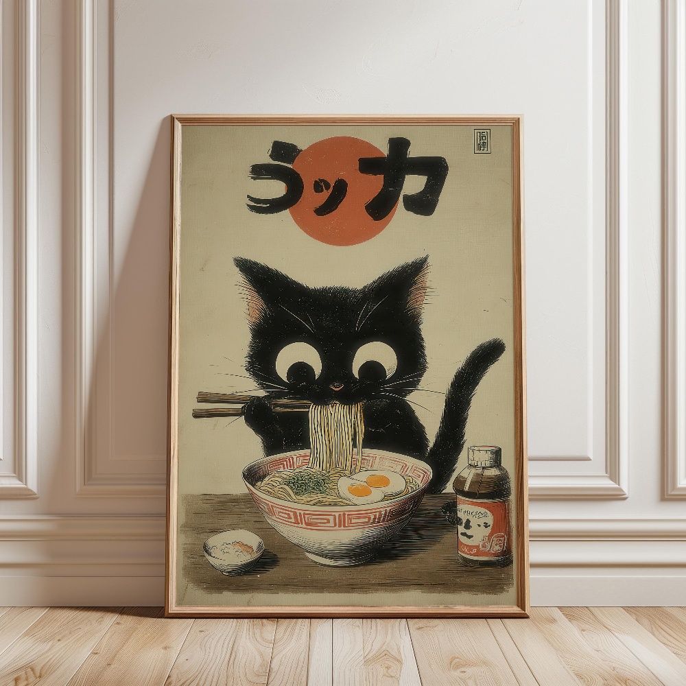Black Cat Eating Ramen Rainy G - Japanese Lifestyle Home reseña y precio
